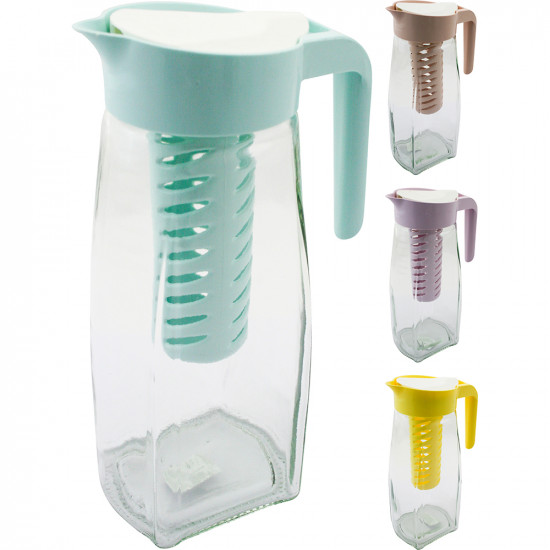 New Set Of 2 Glass Jug 1.5L & Infuser Juice Kitchen Mixer Lid Infusion Picnic