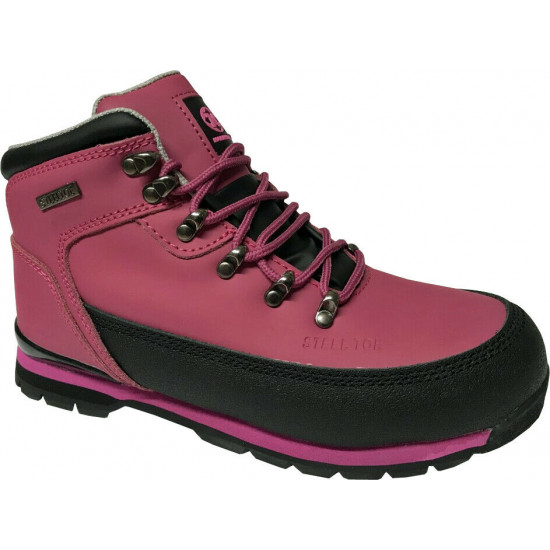 Womens Ladies Safety Boots Trainers Work Steel Toe Cap Hiking Shoes Ankle Uk 3-9 Pink