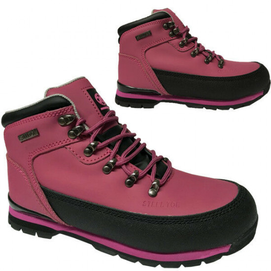 Ladies Safety Boots Steel Toe Caps Ankle Trainers Hiking Shoes Fuchsia Womens