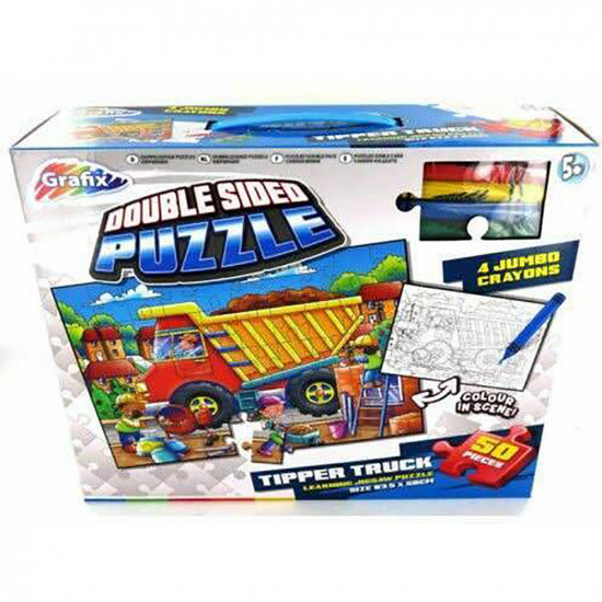 50Pc Colour Your Own Double Sided Puzzle Kids Xmas Gift Family Fun Tipper Truck