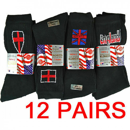 12 Pairs Black England Winter Socks Thermal Warm Thick Wool Quality 6-11 Unisex