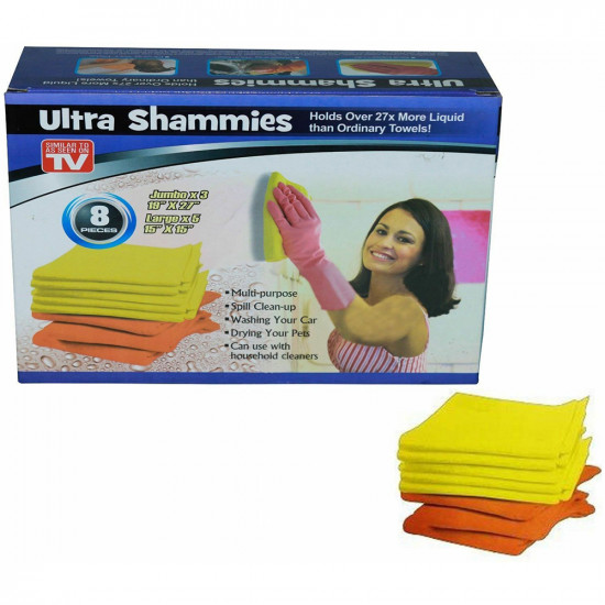 New 8Pc Ultra Shammies Multi Purpose Cleaning Cloths Towels Car Gift Set