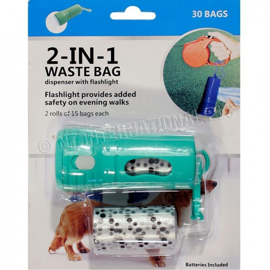 2 In 1 Pet Walking Waste Bag Dispenser With Flashlight Cat Kitten Dog Litter New
