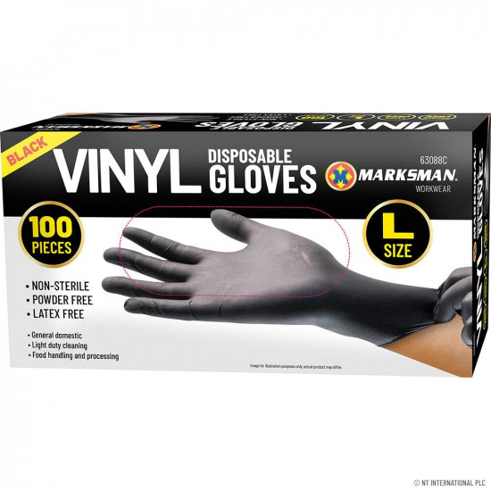 100pc Large Black Disposable Vinyl Gloves Powder / Latex Free Food Hygiene Hospital Home Work Office image