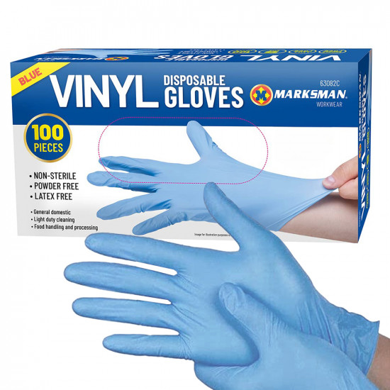 300pc Medium Blue Powder Free Vinyl Disposable Gloves Multi Work Food Home Hospital image