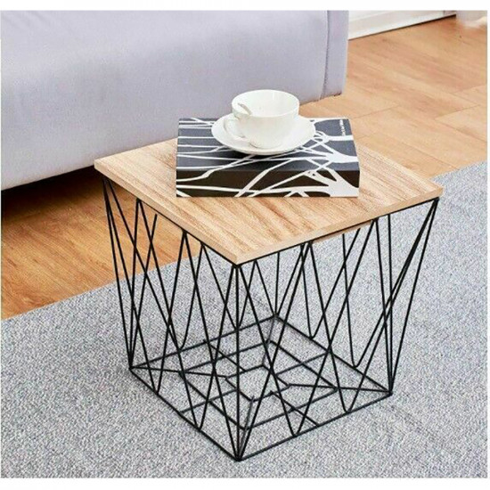 New Wooden Top Black Metal Wire Strorage Basket Table Home Decor Xmas Gift