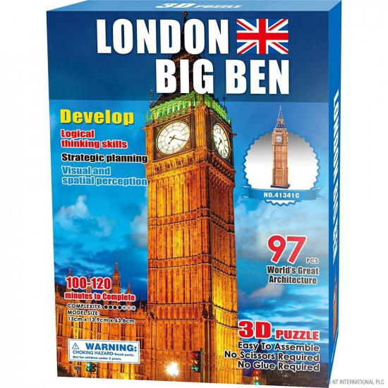 New 97pc 3d Puzzle London Big Ben Jigsaw Pieces Family Fun Activity Educational Gifts & Gadgets, Games image
