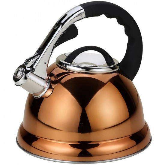 3.5l Metallic Gold Stainless Steel Lightweight Whistling Kettle Cordless Boil image