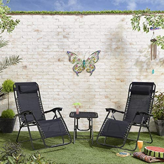 Set Of 2 Reclining Sun Lounger Outdoor Garden Patio Gravity Chair Recliner Bed With Table