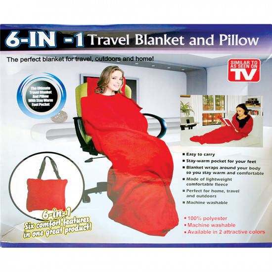 6-In-1 Travel Blanket & Pillow Super Soft Warm Cosy Pocket Wrap Throw Fleece Cam